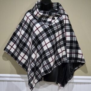 Last Kiss Women's Poncho Wrap Cape Pullover Tan Plaid Fully Lined Size L
